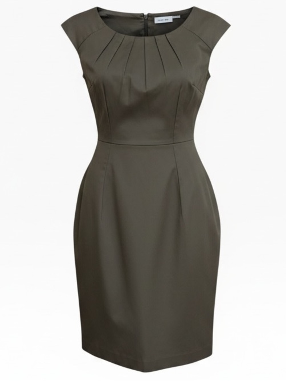 NWT Calvin Klein Olive Cap Sleeve Sheath Dress Pleated Neck Tie Waist Size 12